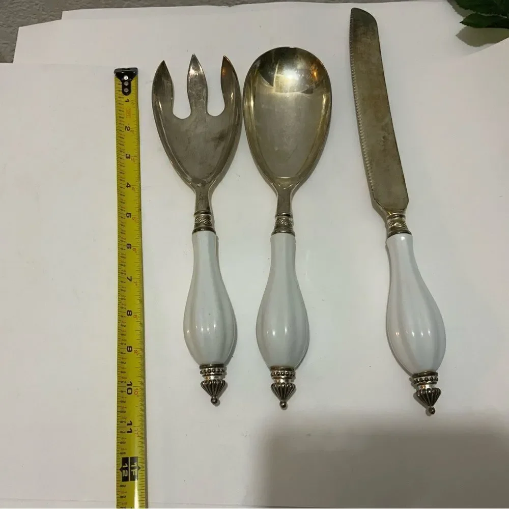 Godinger Art Co. Silver Plated 3 Pc. Hostess Serving Set w/ Porcelain Handle G2